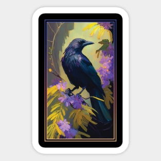 Crow Vibrant Tropical Flower Tall Digital Oil Painting Portrait Sticker